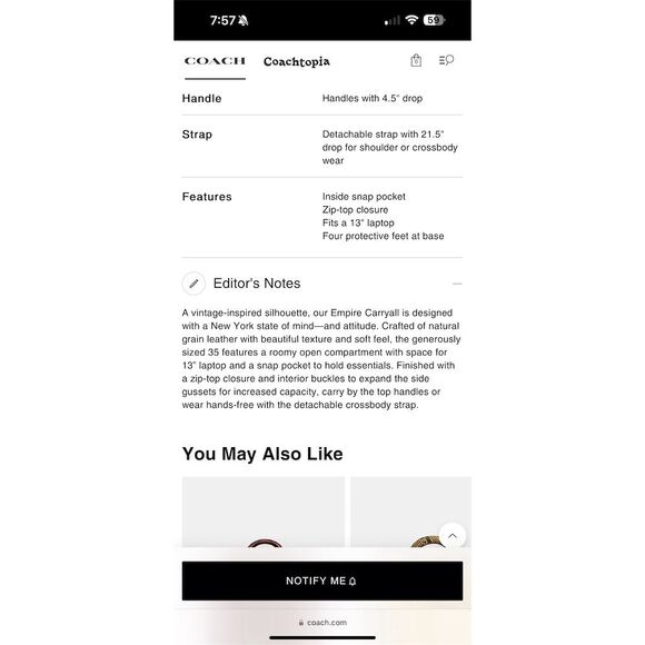 Coach Empire Carryall 40 Satchel Dark Navy Large Women's Bag - Picture 8 of 14